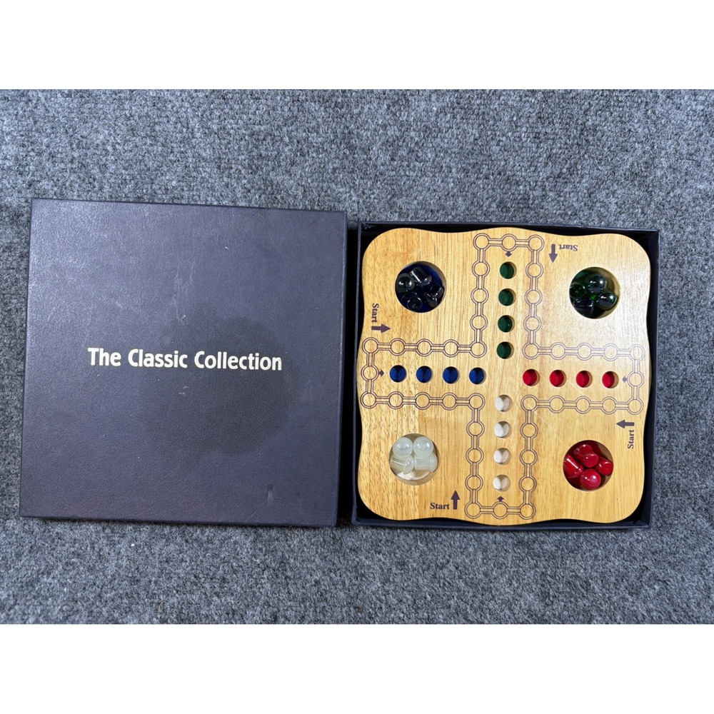 The Classic Collection Wooden Pachisi Board Game with Glass Playing Pieces